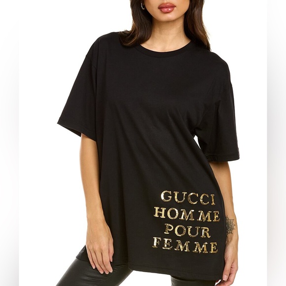 Gucci Oversized Embellished Sequin Detail T-Shirt Size Medium NWT Black Gold - Picture 3 of 12